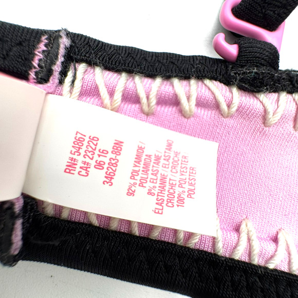 VICTORIA'S SECRET Blue Pink Crochet Boho Hipster Bikini Set 34B Top Large Bottom - Picture 8 of 11